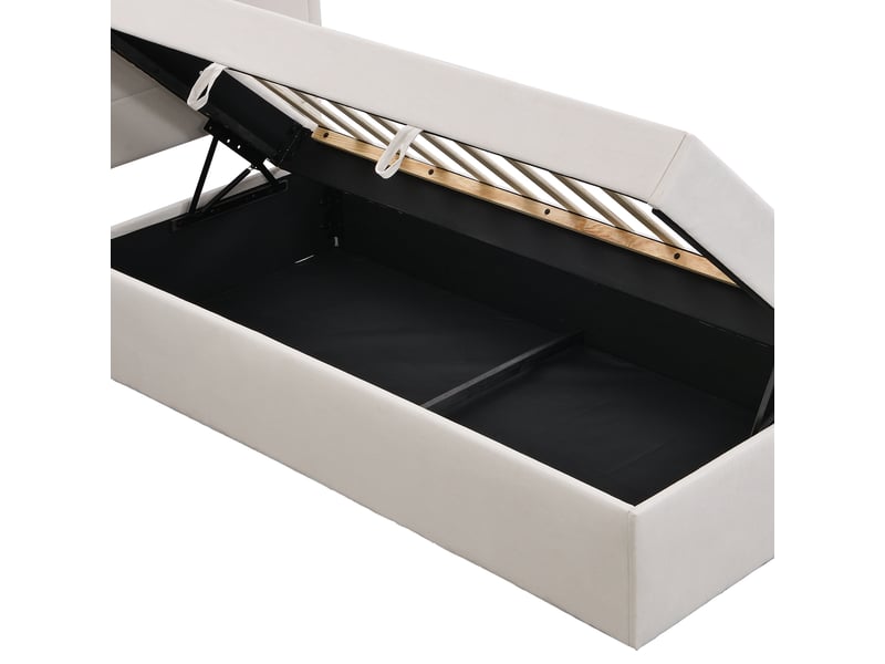  Lit coffre simple 90x200 cm avec rangements, lin et mdf, beige, sans matelas  - Conforama R