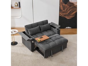 Canapé convertible 3 en 1 deux places, dossier réglable, usb et table escamotable, gris
