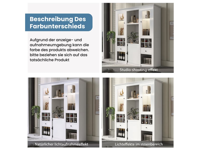  Vitrine 143x45.5x170 cm avec éclairage led 7 couleurs, buffet salon en blanc, buffet haut avec porte en acrylique, mdf  - Conforama R