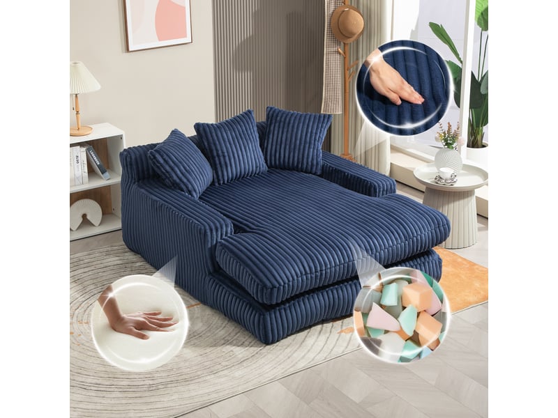 Canapé convertible, canapé-lit – en velours tricoté, coussins inclus, 1 place, bleu, style cloud - Conforama A