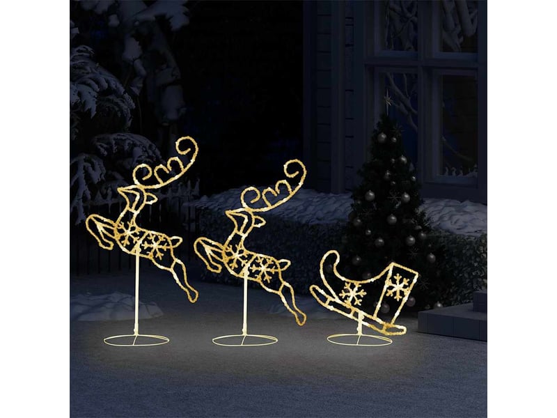  Rennetraîneaux noël volant acrylique 260x21x87cm blanc chaud  - Conforama C