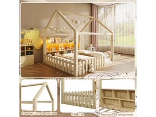 Lit cabane 140x190 cm <strong></strong> <strong></strong> coloris naturel