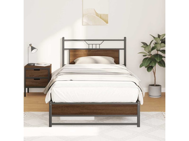  Lit simple- lit adulte -  cadre de lit sans matelas chêne marron 100x200 cm  - Conforama D
