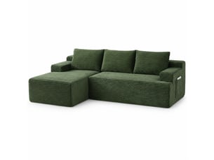 Canapé-lit d'angle gauche modulable 4 places 238x152x66 cm vert en velours côtelé, assise profonde