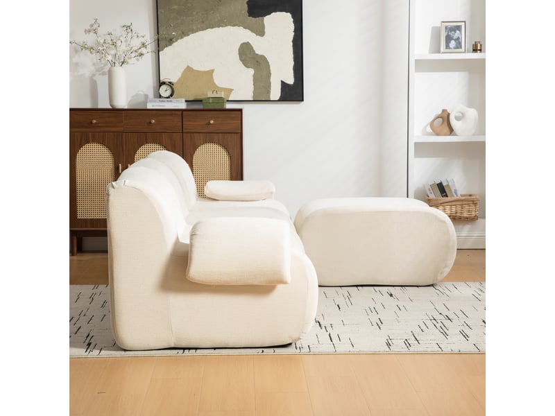  Canapé modulaire en chenille sans montage 3 places beige - confort moelleux et base antidérapante  - Conforama E