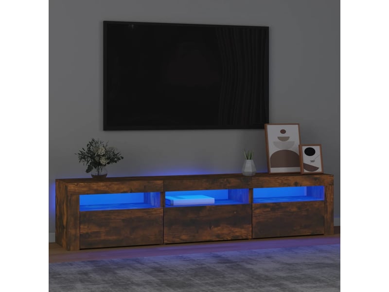 Meuble tv - banc tv - meuble de rangement avec lumières led chêne fumé 180x35x40 cm - Conforama B