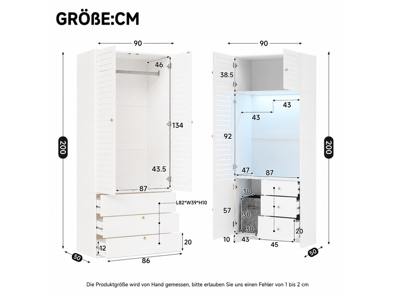  Armoire — blanche — 180 × 50 × 200 cm — 6 portes — 6 tiroirs  - Conforama C