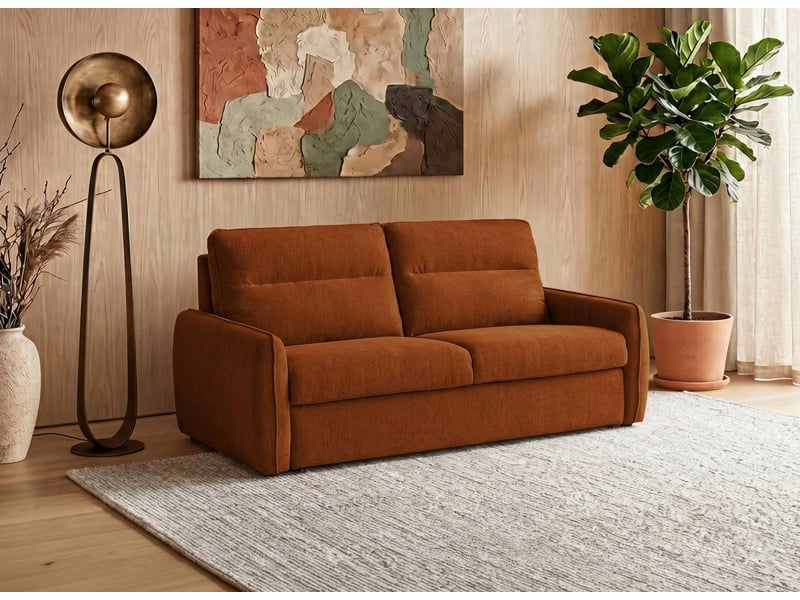 Canapé convertible express 3 places matelas 15 cm en tissu texturé terracotta adilio KF8509-2P-TERRA - Conforama B