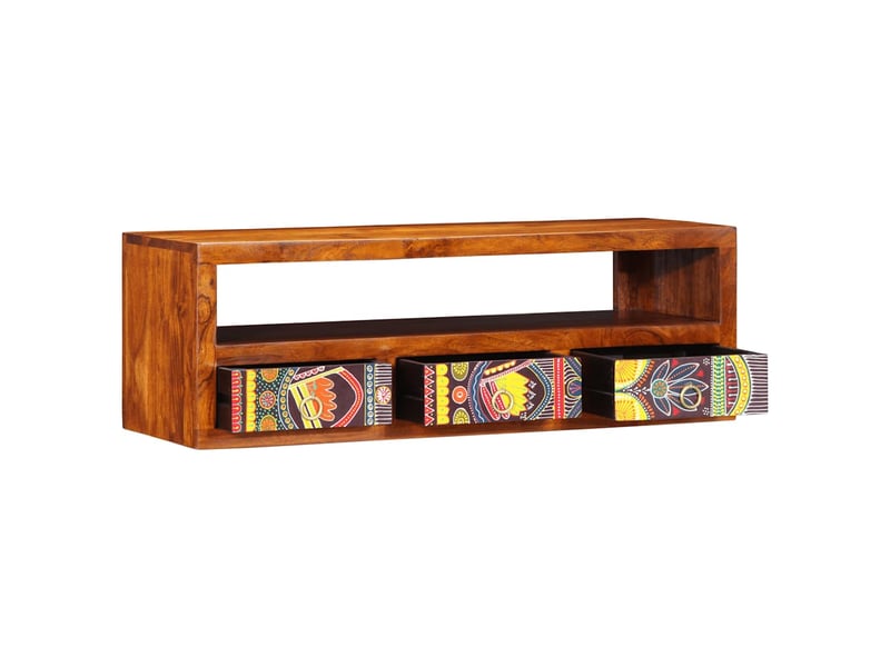  Meuble tv - banc tv - meuble de rangement mural multicolore 90x30x30 bois massif d'acacia  - Conforama D