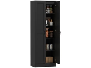 Armoire 2 portes meuble de rangement avec 5 étagères, style contemporain, 60l x 36,5l x 175h noir
