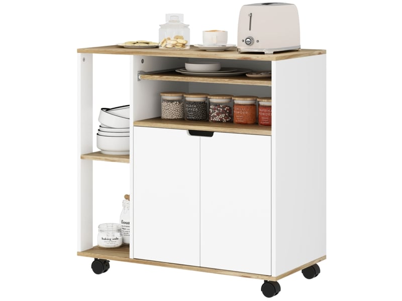  Chariot de cuisine blanc et bois, desserte de cuisine à roulettes, 80cm (sans matelas)  - Conforama A