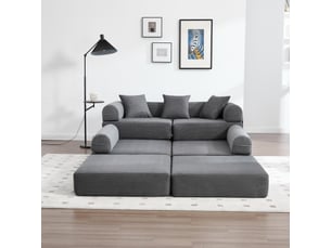 Canapé modulaire convertible avec rangement latéral -  modules séparables, velours côtelé gris foncé