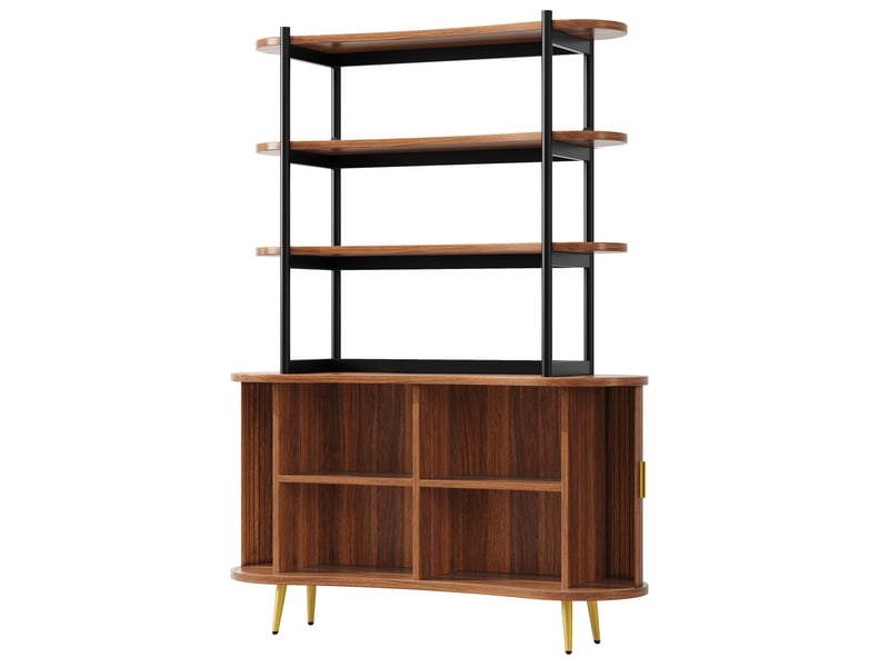 Buffet de cuisine avec portes coulissantes et 4 étagères ouvertes, meuble de rangement pour salle à manger en bois avec pieds en métal doré.  - Conforama D