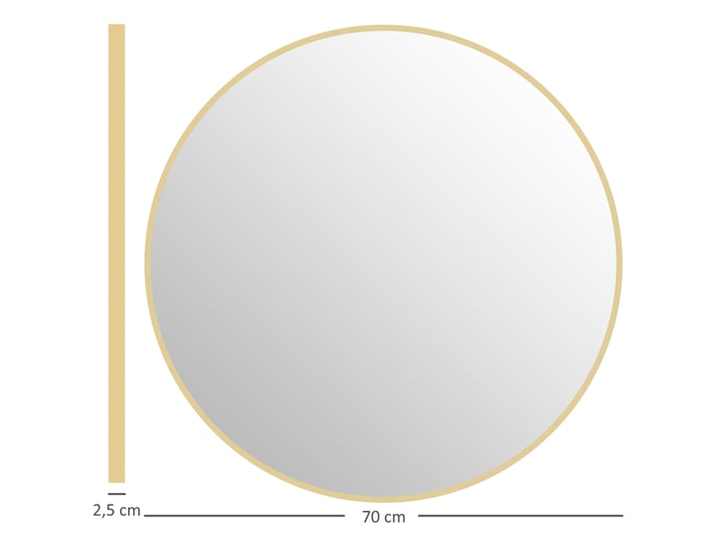 Miroir rond miroir salle de bain cadre en métal facile à installer, pour chambre, salon, entrée, ø 70 x 2,5 cm or - Conforama E