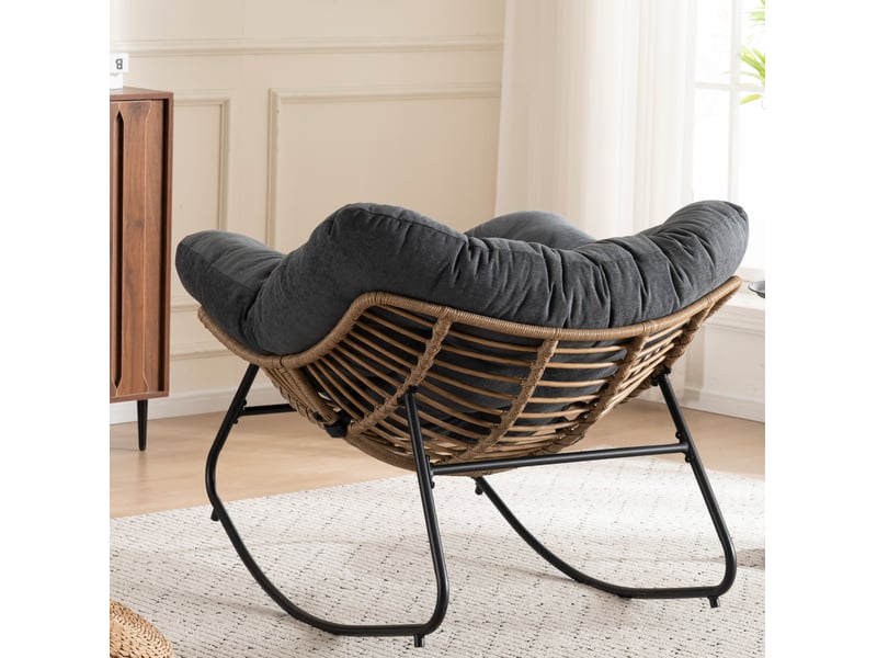  Fauteuil à bascule en chenille avec structure en métal pour salon et chambre noir  - Conforama D