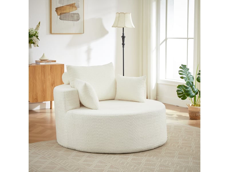 Canapé lounge 1 place en chenille, rembourrage en mousse, module combinable, coussin de dossier avec appui-tête cylindrique, sans montage beige - Conforama B