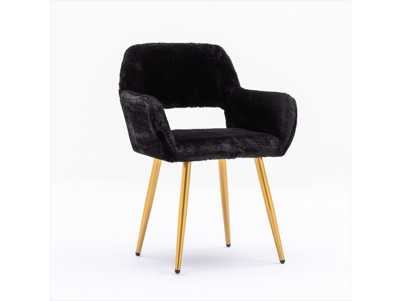  Chaise salle à manger avec accoudoirs  - dossier ajouré, acier doré, fausse fourrure noire 59 × 46 × 79 cm  - Conforama A