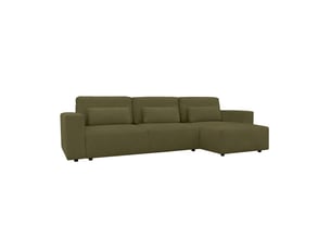 Canapé d'angle convertible réversible 5 places tissu chenille avec coffre de rangement kaki - theo