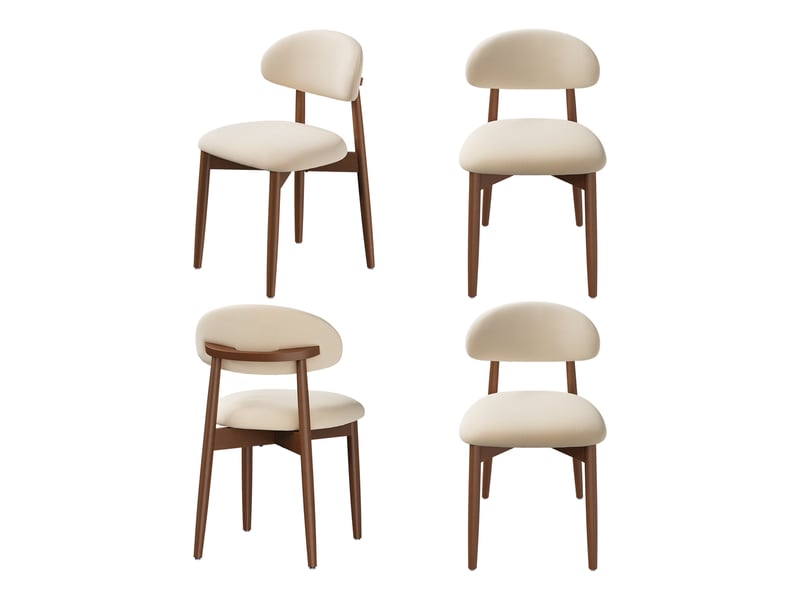  Lot de 4 chaises de salle à manger en tissu chenille, pieds en bois massif，43 x 51 x 83 cm，beige  - Conforama A