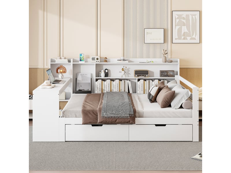  Lit avec rangement 140x200cm coloris blanc bois massif lit enfant blanc - Conforama D