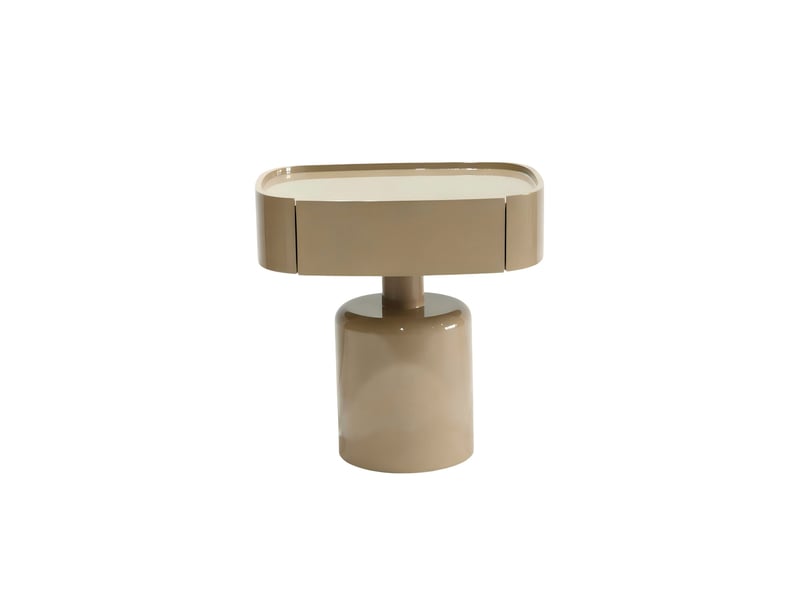  Table d'appoint à un tiroir laquée couleur taupe brillant  - Conforama A