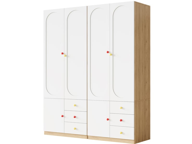  Lot de 2 armoires penderies 160x50x200 cm blanches en mdf, 2 portes par armoire, 3 tiroirs et tringle de rangement  - Conforama D