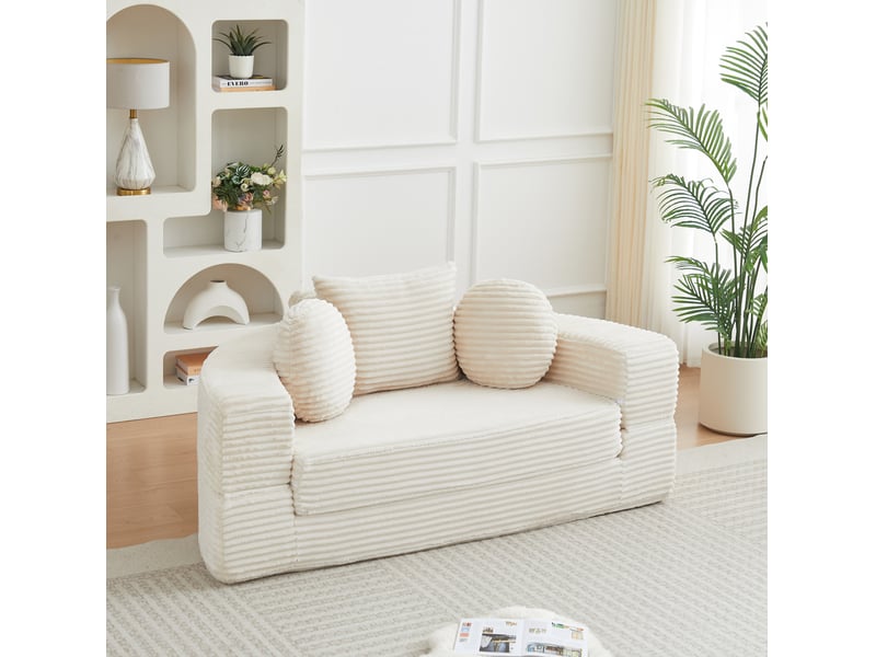 Canapé convertible 4-en-1, canapé 1 place en velours côtelé beige  - Conforama W