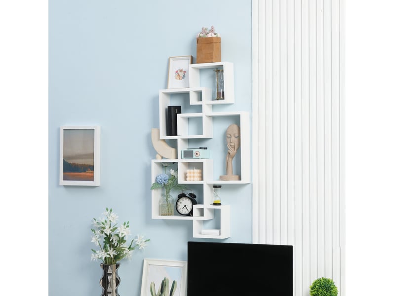  Rangement mural 49,5x10,2x86 cm 5 cubes et 9 compartiments bois blanc  - Conforama B