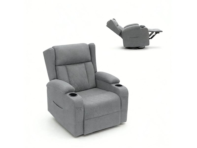 Fauteuil relax inclinable pivotant gris avec repose-pieds et rangement - Conforama A