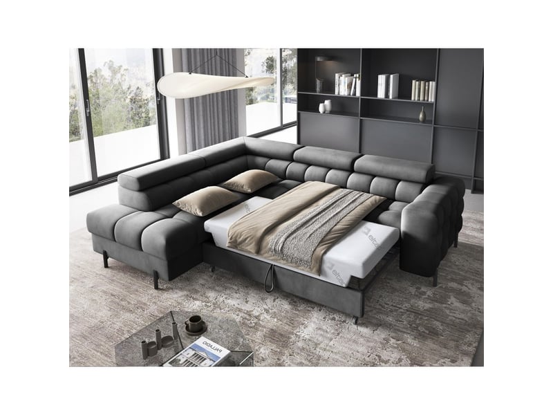 Canapé ferrum gris foncé convertible 5 places angle gauche assise confort 276x93x200cm - Conforama A