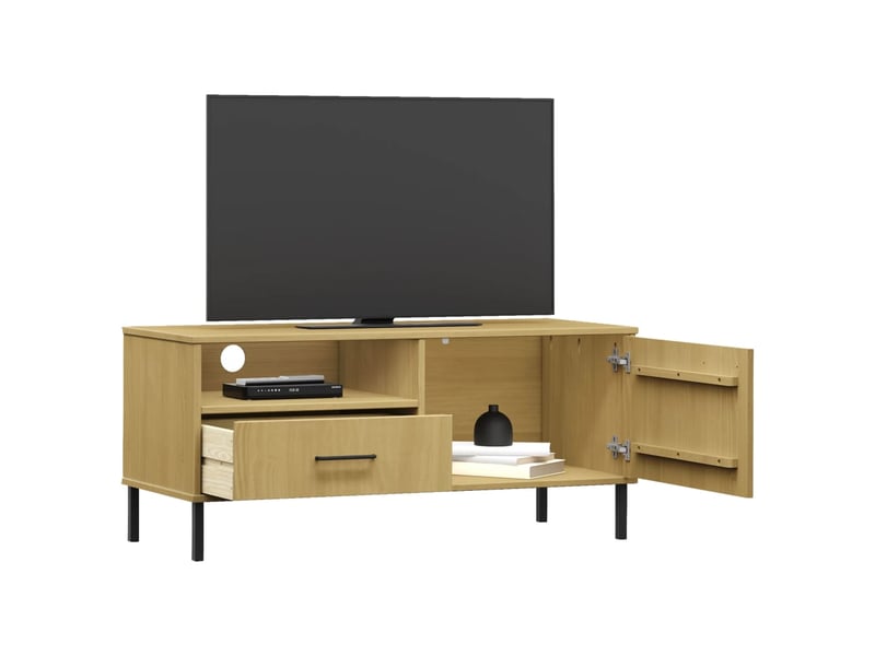  Meuble tv - banc tv - meuble de rangement avec pieds en métal marron bois de pin massif oslo  - Conforama C