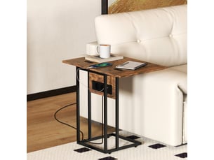 Table d'appoint bout de canapé avec station de charge, plateau pliable, brun rustique et noir, 39 x 29 x 57 cm