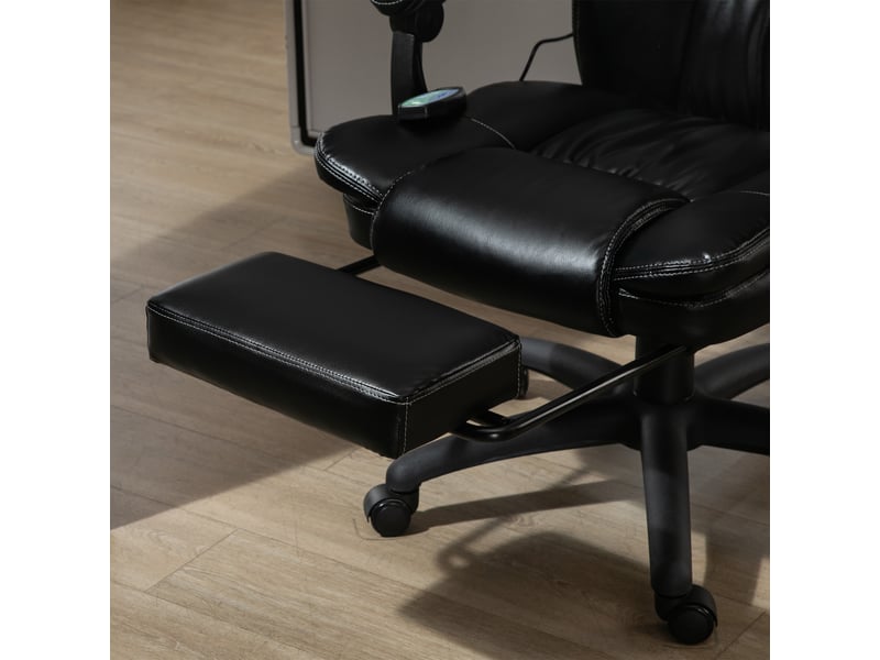  Fauteuil de bureau massant en similicuir noir, chaise ergonomique réglable avec repose-pieds, 6 points de massage pour bureau  - Conforama D