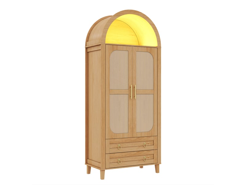  Armoire 2 portes avec niche ouverte en arche, éclairage led piloté par application, 2 tiroirs et penderie  - Conforama D
