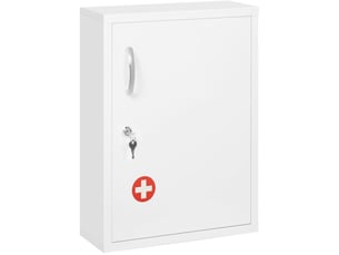 Armoire à pharmacie murale 40 x 15 x 53,5 cm blanche en acier, serrure avec 2 clés et 3 compartiments