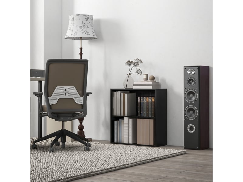  Bibliothèque étagère de rangement avec 2 compartiments et étagère réglable, 60 x 24 x 63 cm, noir  - Conforama C