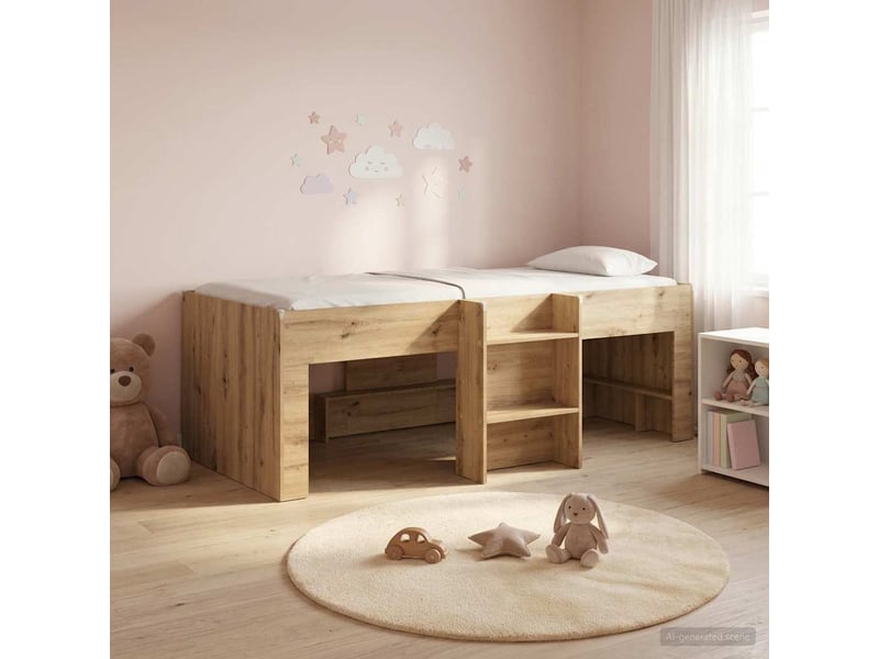  Cadre de lit élevé pour enfants - lit jeune chêne artisanal 90 x 190 cm  - Conforama C
