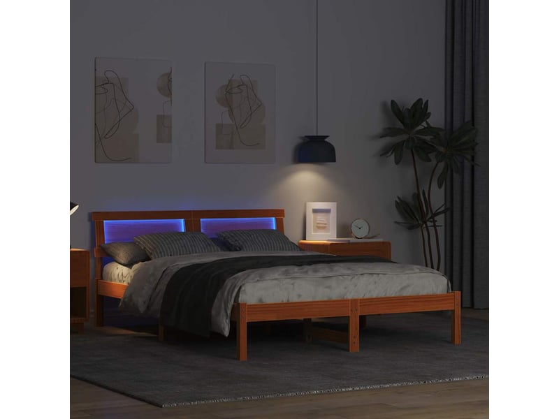  Lit double- lit adulte -  cadre de lit avec tête de lit brun  135 x 190 cm pin massif  - Conforama C