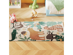 Tapis en polaire à motif jungle, facile d'entretien, blanc crème et