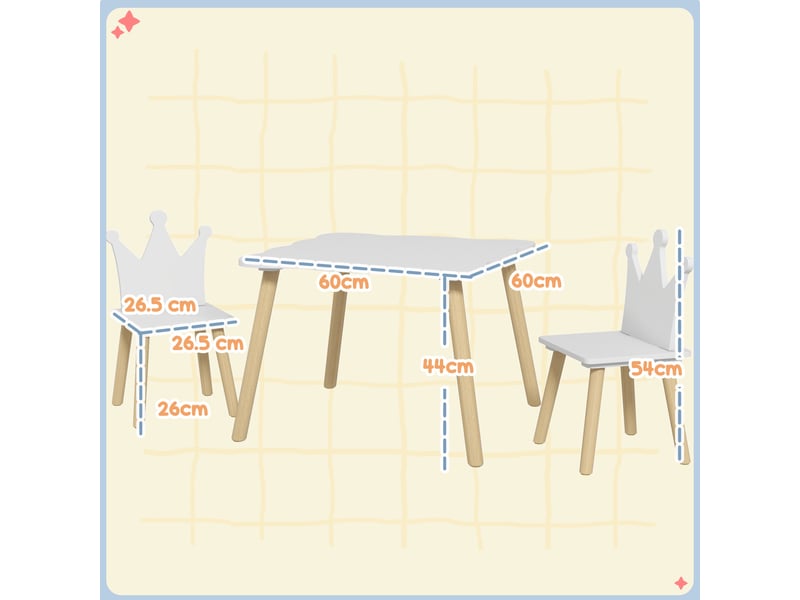  Ensemble table et 2 chaises pour enfants avec dossier incurvé, 3-6 ans, blanc  - Conforama D