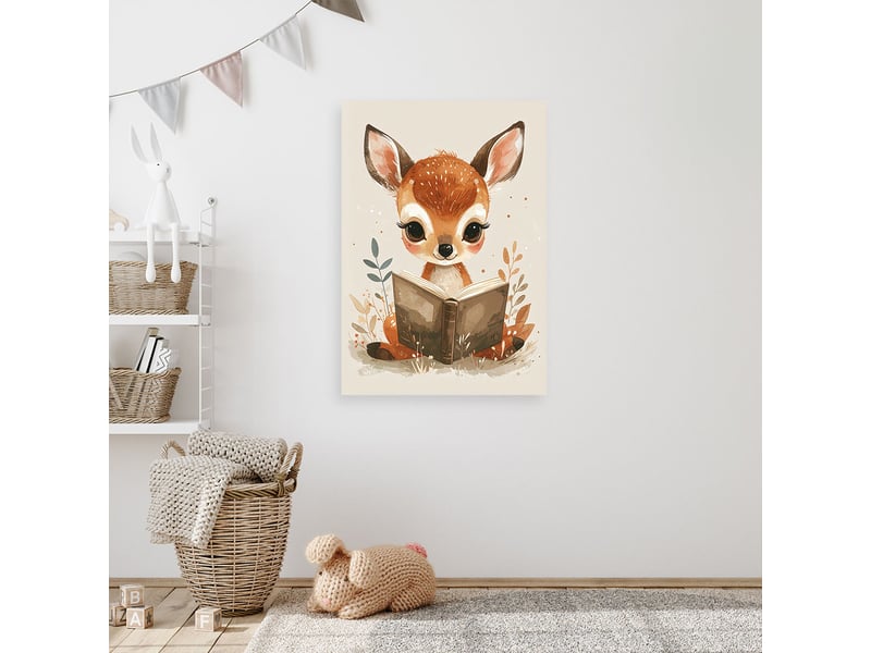 Impression sur toile, petit cerf lisant un livre animaux de la forêt 80x120 1292947179 - Conforama B