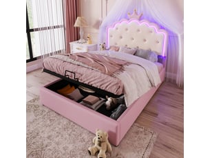 Lit coffre 140x200 cm <strong>MERAX</strong>  <strong>lit enfant rose</strong> coloris rose