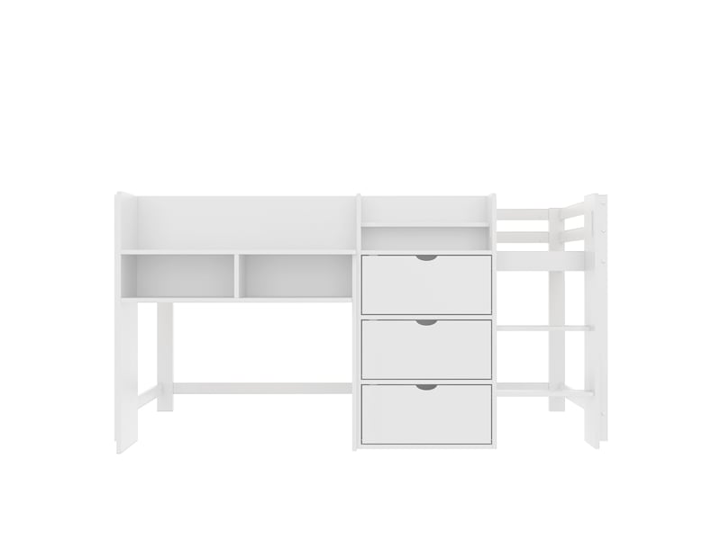 Lit surélevé forme maison avec rangements et espace de jeu, blanc, 90x200 cm - Conforama A