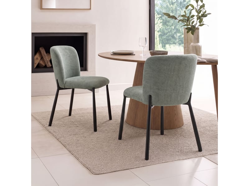  Lot de 2 chaises repas en tissu texturé vert et métal noir - popki  - Conforama A