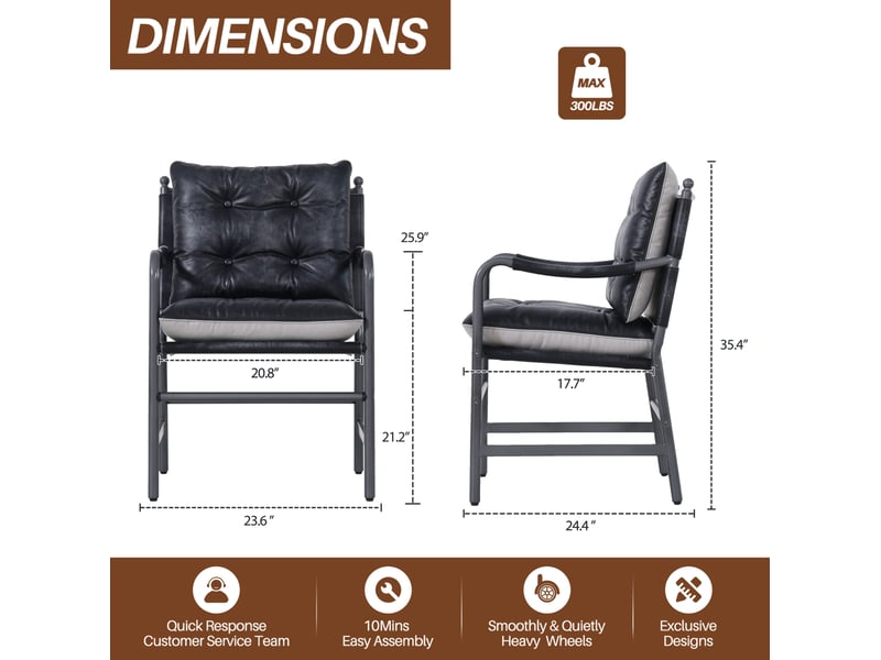  Fauteuil de salon avec accoudoirs, assise rembourrée et cadre stable, style moderne rétro, en cuir noir et métal  - Conforama D