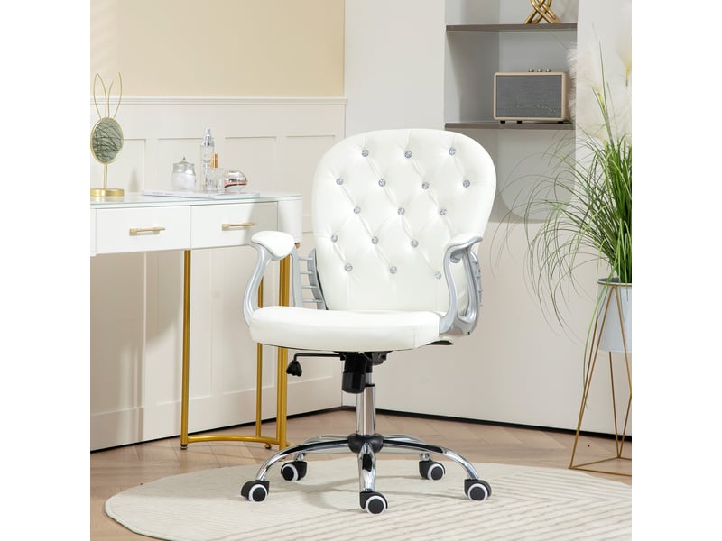  Chaise de bureau ergonomique avec accoudoirs et dossier rembourré, blanche.  - Conforama C