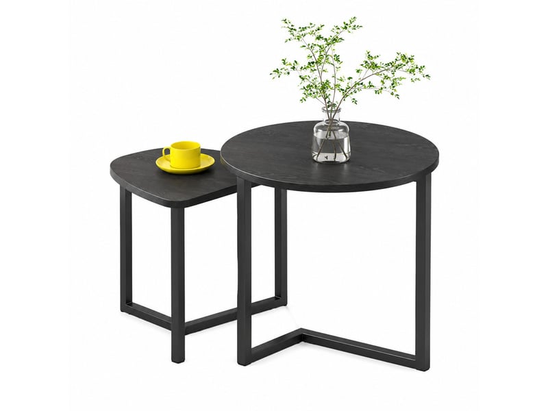  Tables basses gigognes en forme de coeur 45x48 cm et 42x40 cm en panneau de particules et acier inoxydable noir chicfurn  - Conforama A