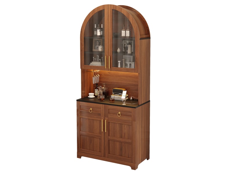 Buffet haut avec vitrine, niche ouverte, 2 tiroirs et 2 portes, led dimmable via application, prise et usb evarich - Conforama A
