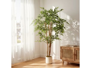 Plante artificielle banian tronc en bois massif vert 65x65x150 cm
