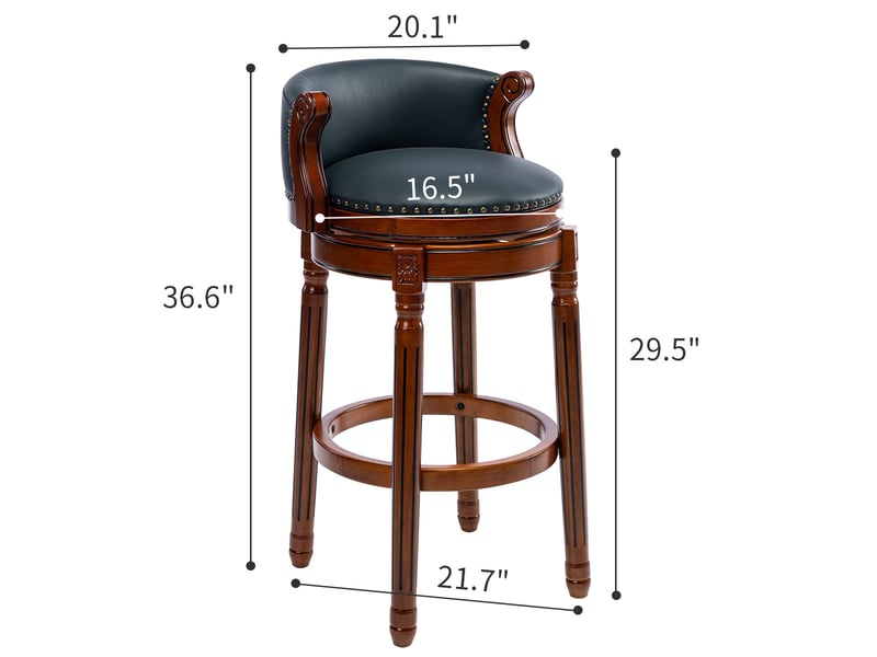  Tabouret de bar,54,8x54,8x96 cm,pivotant à 360°,cuir véritable et bois,bleu  - Conforama C